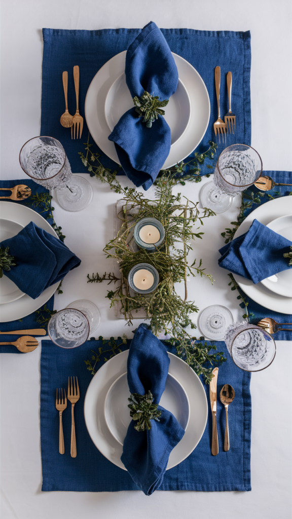 25+ Christmas Table Blue Ideas! simple elegant christmas table setting sapphire blue
