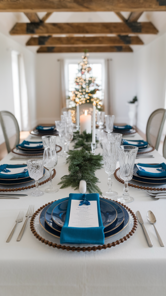 25+ Christmas Table Blue Ideas! simple elegant christmas table setting sapphire blue