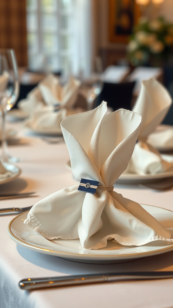 20 Elegant Christmas Dining Table Décor Ideas A beautifully arranged dining table with elegantly folded napkins and decorative elements.