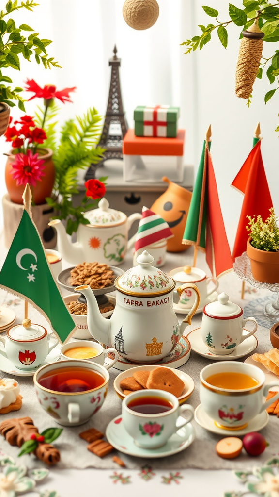 15 Elegant Mother's Day Tea Party Themes to Celebrate Mom A beautifully arranged tea party setup with a teapot, colorful cups, and festive decorations, perfect for Mother's Day. Mother's Day Tea Party Themes