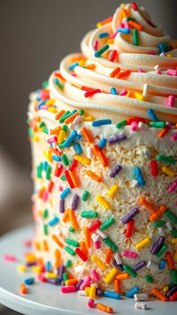 20 Creative Ideas for a Zero Birthday Cake Celebration A close-up of a funfetti birthday cake topped with colorful sprinkles and frosting. zero birthday cake