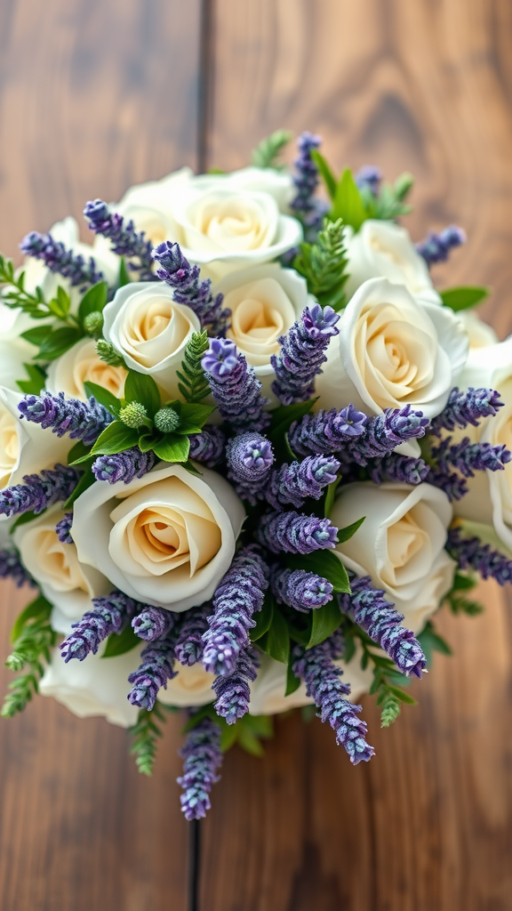 15 Stunning Lavender Wedding Ideas A beautiful bridal bouquet featuring lavender and white roses.