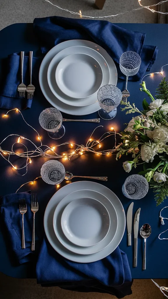 25+ Christmas Table Blue Ideas! navy blue christmas table settings