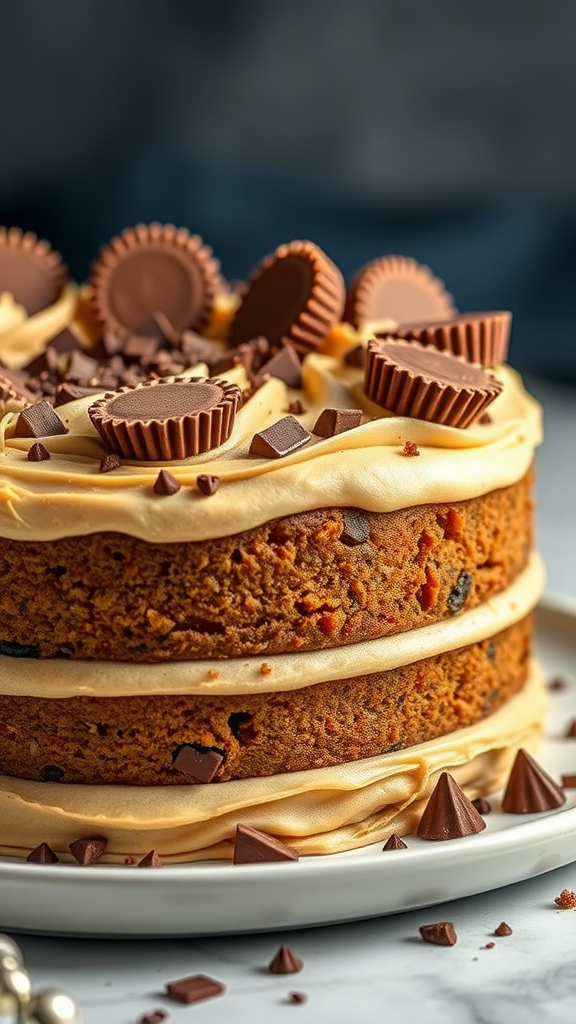 20 Creative Ideas for a Zero Birthday Cake Celebration A decadent peanut butter cup cake with layers topped with peanut butter cups and chocolate pieces