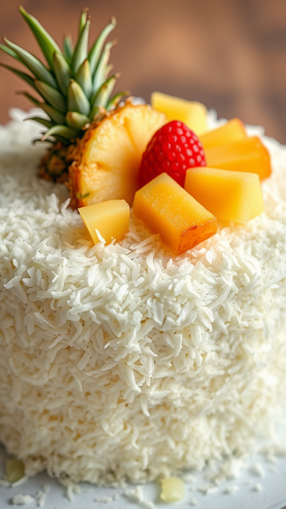 20 Creative Ideas for a Zero Birthday Cake Celebration A beautifully decorated Tropical Coconut Cake topped with pineapple, mango, and raspberries. zero birthday cake