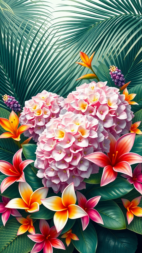 20 Stunning Hydrangea Bouquets for Every Occasion Vibrant tropical floral arrangement featuring pink hydrangeas and colorful tropical flowers.