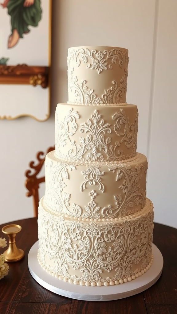 10 Elegant Wedding Cakes A beautifully decorated vintage lace inspired cake with intricate designs and layers. Elegant Wedding Cakes