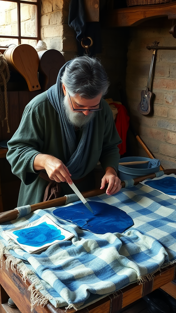 15 Stunning Blue Medieval Dresses for Your Next Event A craftsman preparing blue dye in a medieval workshop.