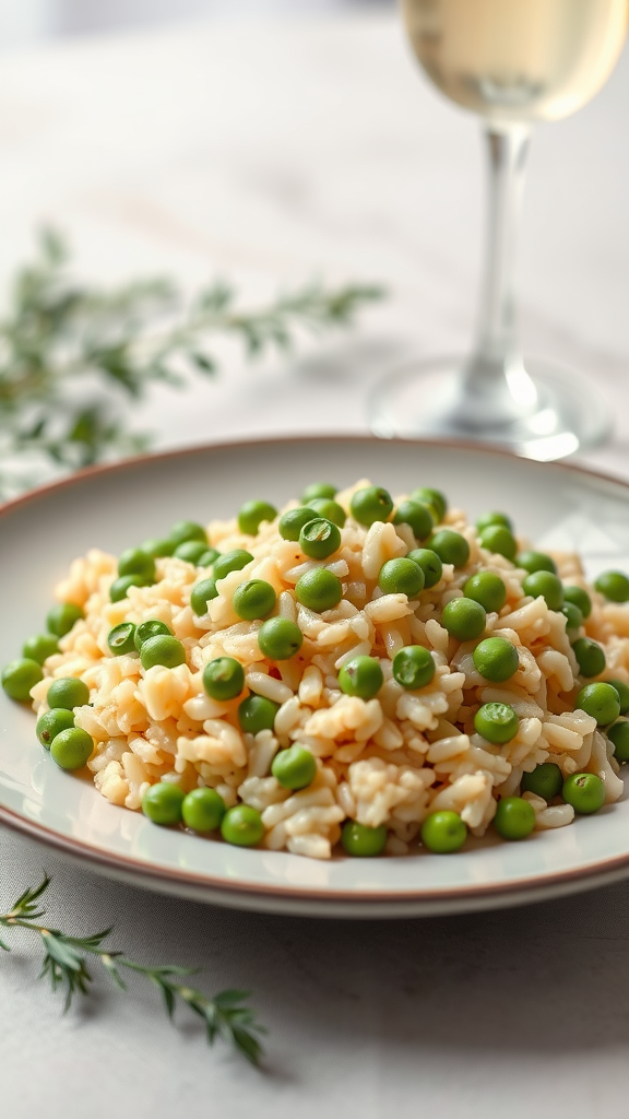 10 Delicious New Year’s Day Recipes to Start the Year Right A plate of creamy champagne risotto with vibrant green peas.