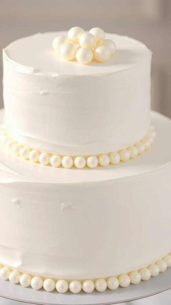 30 Themed Two-Tier Wedding Cakes That Are Totally Unique (Check Out #9!) Two tier wedding cake with classic white frosting and pearl decorations