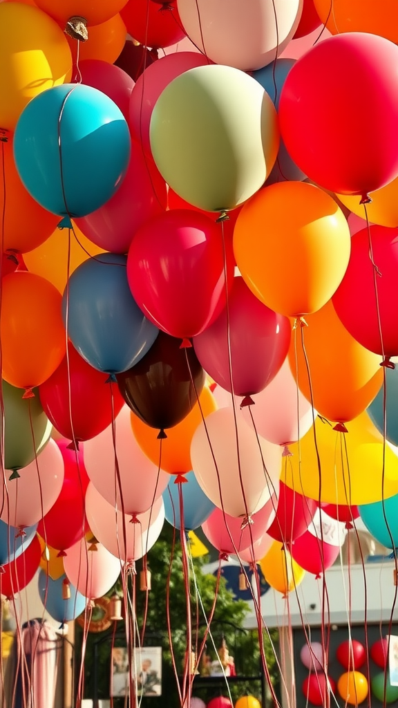 25 Creative Ideas for a Boho 50th Birthday Party Celebration A vibrant display of colorful balloons in various shades, creating a festive atmosphere.