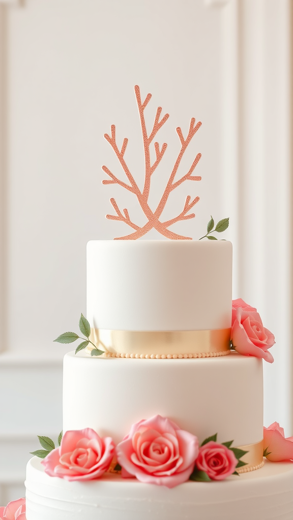 35 Stunning Coral Wedding Ideas You'll Love A beautifully decorated white wedding cake with a coral reef topper and pink roses