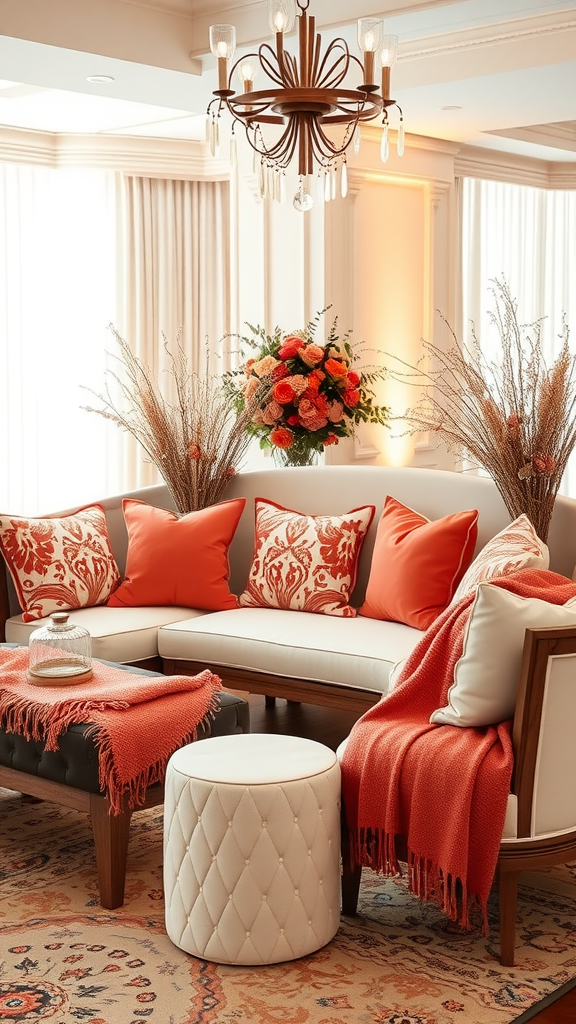 35 Stunning Coral Wedding Ideas You'll Love Cozy lounge area with coral decorative pillows and warm lighting