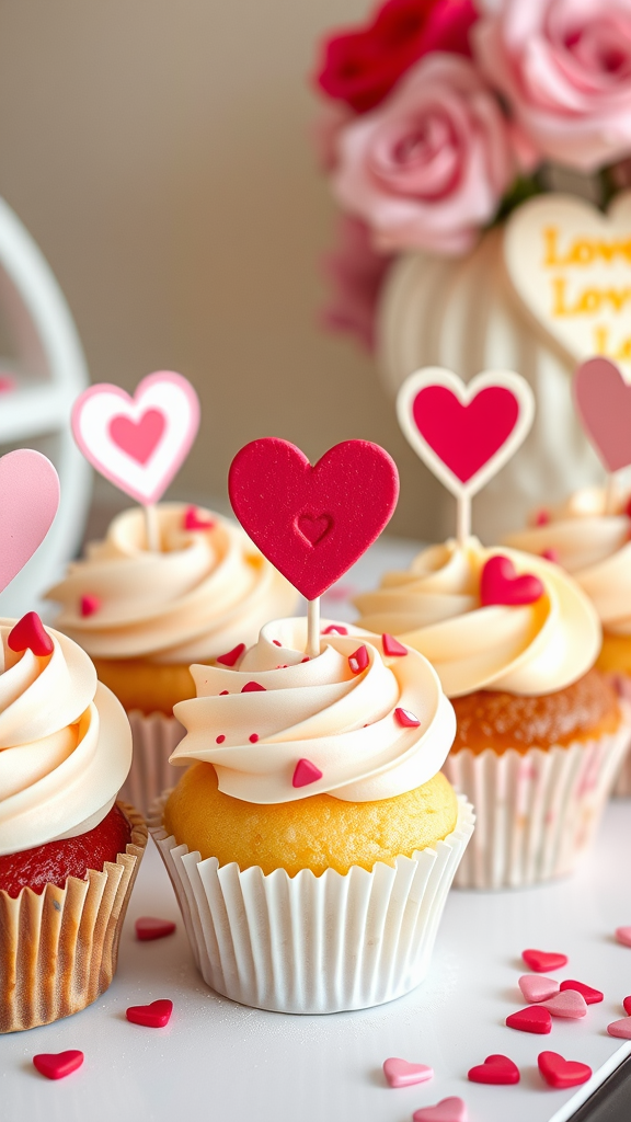 25 Lovely Valentine Baby Shower Ideas You’ll Love Colorful cupcakes with heart-shaped toppers and sprinkles