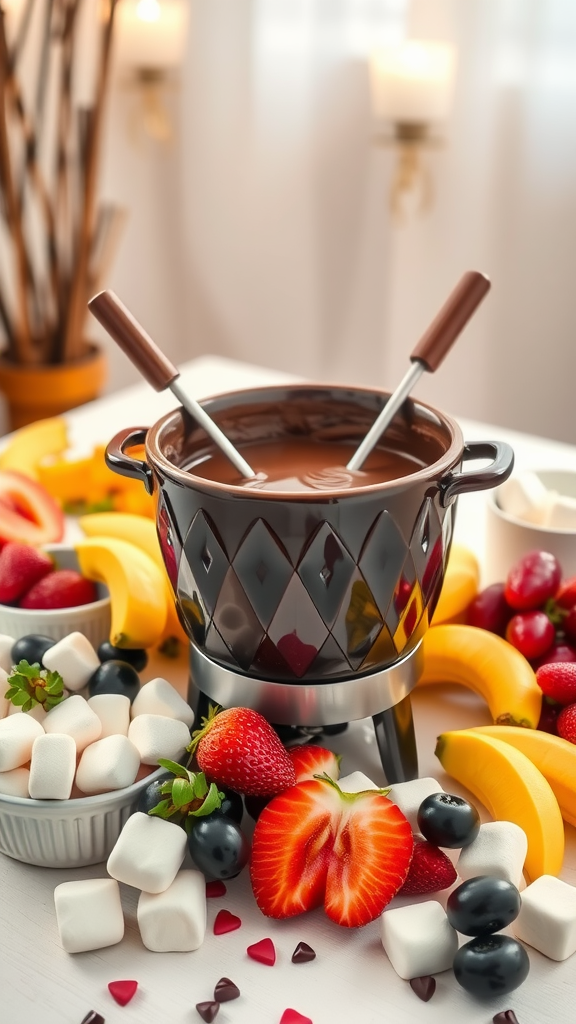 10 Delicious New Year’s Day Recipes to Start the Year Right A delicious chocolate fondue setup with various dipping options like fruits and marshmallows.