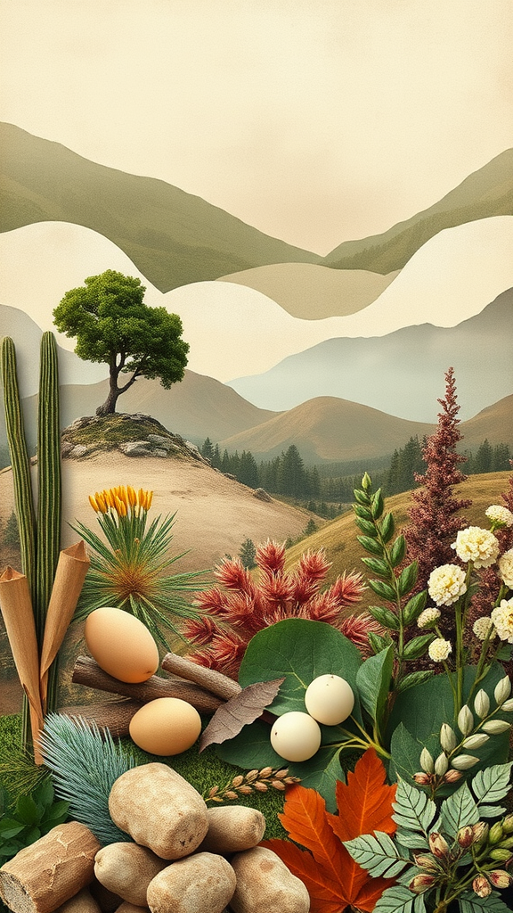 35 Earth Tone Wedding Ideas That'll Make Your Guests Go 'Wow!' (Don't Miss #10!) A scenic landscape featuring mountains, a tree, and various natural elements like plants and rocks, representing inspiration for an Earth Tone Wedding.
