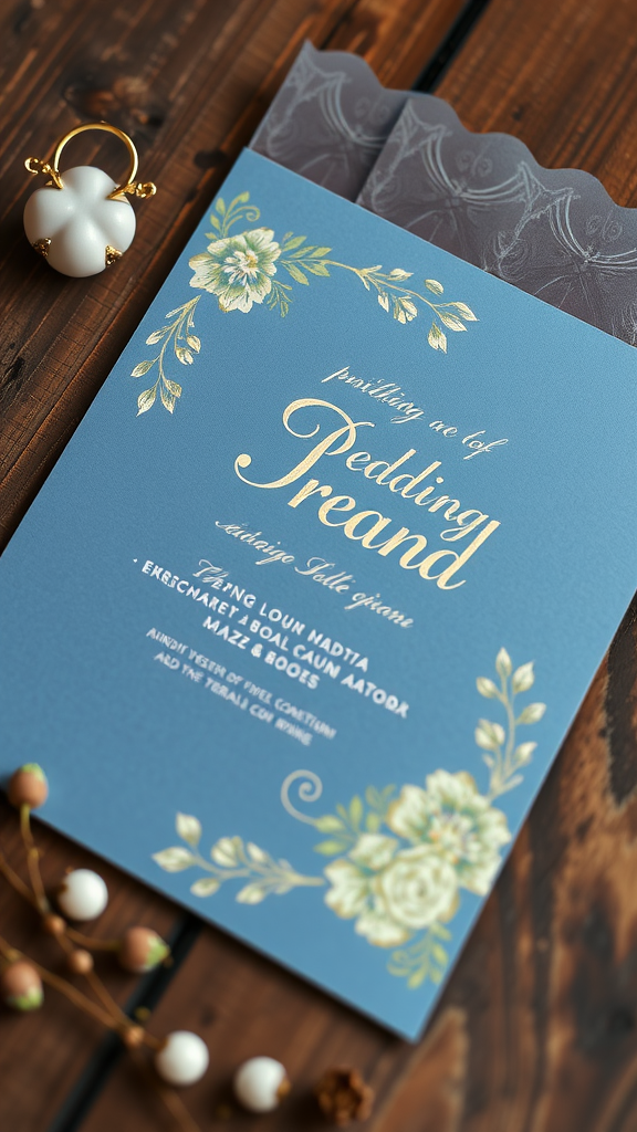20 Beautiful Dusty Blue Wedding Ideas to Inspire Your Big Day Dusty blue wedding invitation with floral design