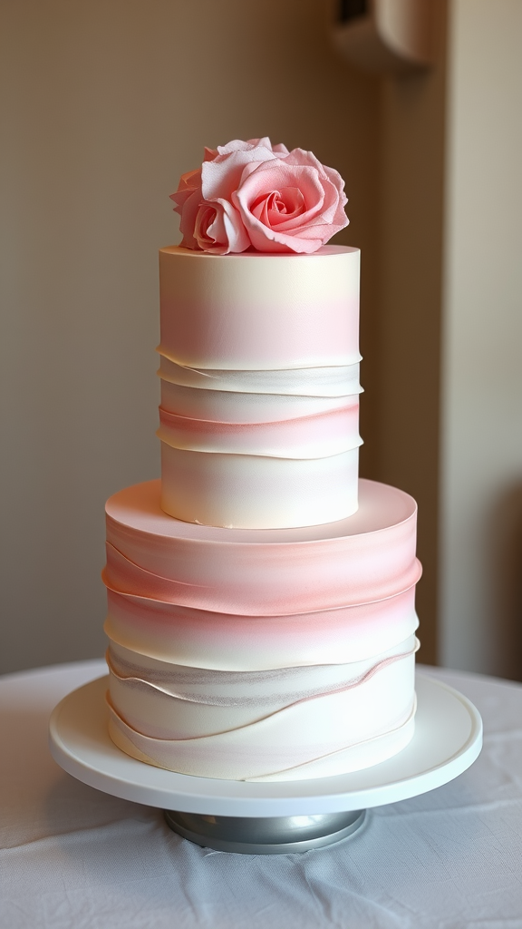 30 Themed Two-Tier Wedding Cakes That Are Totally Unique (Check Out #9!) A two tier wedding cake featuring an elegant ombre effect in shades of pink, topped with pink roses.