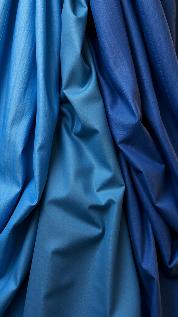 15 Stunning Blue Medieval Wedding Dresses for Your Fairytale Day Close-up of draped blue fabrics showcasing different shades and textures.