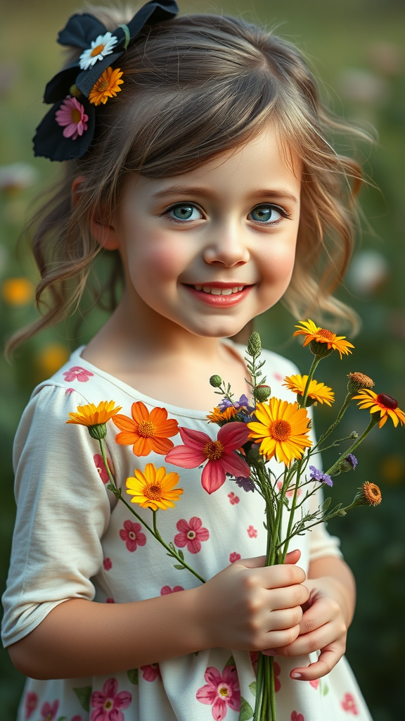 25 Cowboy Wedding Flowers That Will Make Planning a Breeze! A young girl smiling while holding a colorful bouquet of flowers in a field. Cowboy Wedding Flowers
