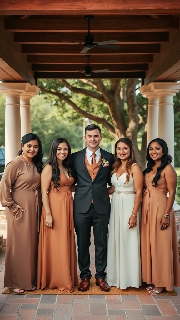 35 Earth Tone Wedding Ideas That'll Make Your Guests Go 'Wow!' (Don't Miss #10!) Groom's party in earth tone suits standing outdoors