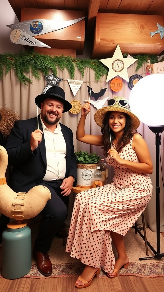 25 Must-Have Items for the Perfect Nesting Party Two people posing with hats and props in a festive setting. Nesting Party