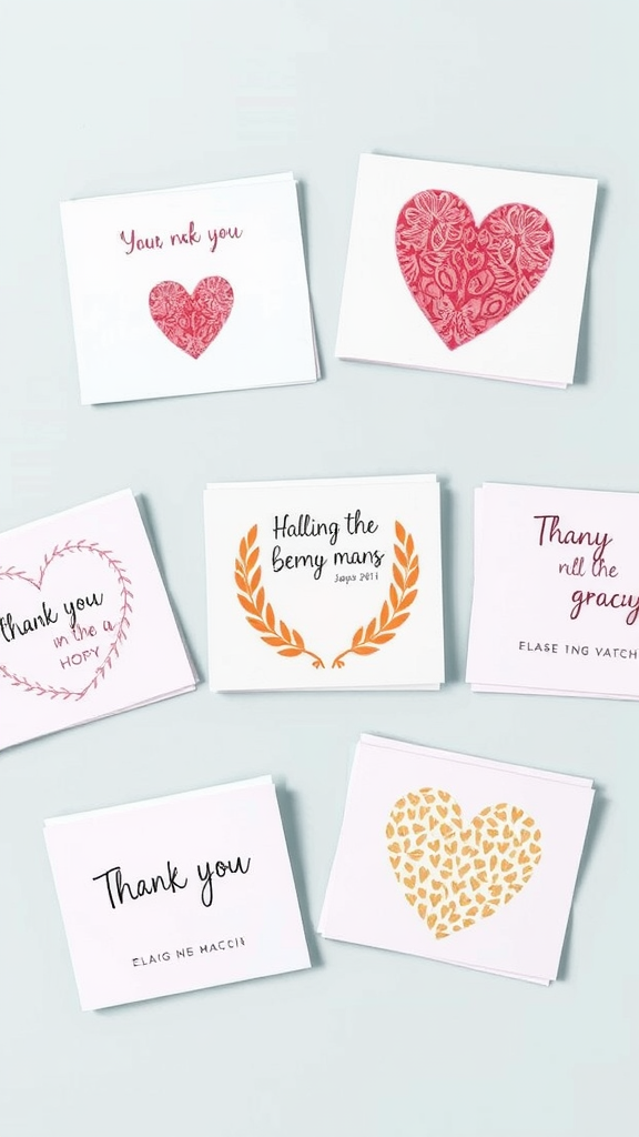 25 Lovely Valentine Baby Shower Ideas You’ll Love A collection of thank you notes with heart designs and playful messages.