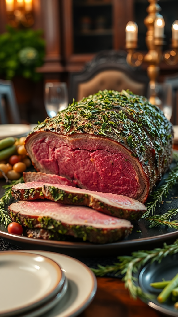 10 Delicious New Year’s Day Recipes to Start the Year Right Herb-Crusted Prime Rib on a serving platter