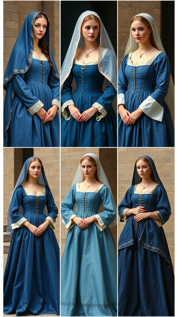 15 Stunning Blue Medieval Wedding Dresses for Your Fairytale Day Collage of blue medieval wedding dresses showcasing various designs and styles.