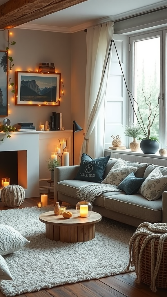 25 Must-Have Items for the Perfect Nesting Party A cozy living room with a couch, candles, and warm lighting, evoking a hygge atmosphere. Nesting Party