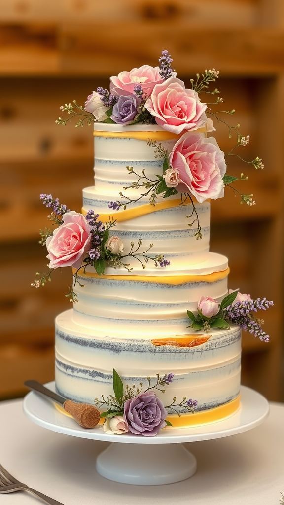 20 Festive Christmas Wedding Cakes and Cupcakes to Delight Your Guests Three-tier lavender and honey wedding cake decorated with pink roses and lavender sprigs. Christmas Wedding Cakes and Cupcakes