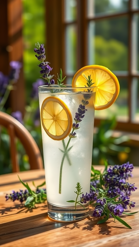 15 Romantic Valentine Lunch Ideas A refreshing glass of lavender lemonade garnished with lemon slices and lavender sprigs.