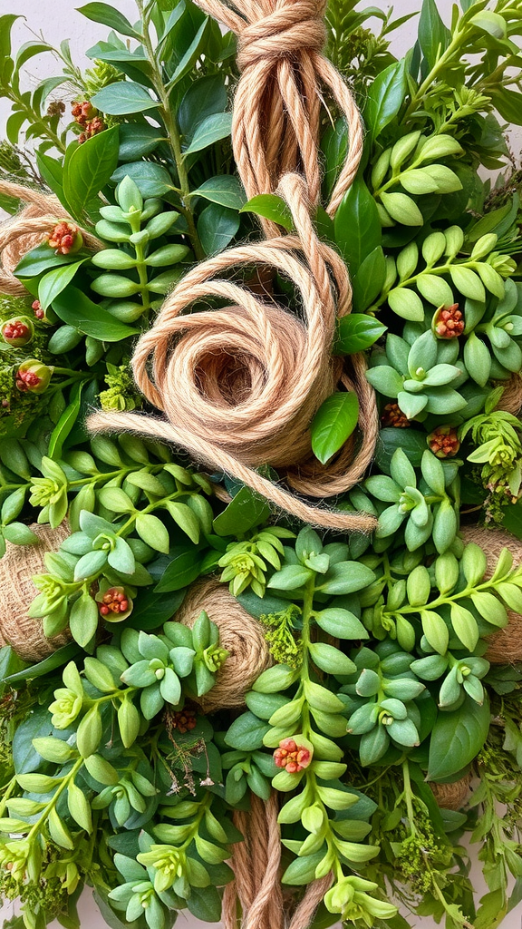 25 Cowboy Wedding Flowers That Will Make Planning a Breeze! A lush arrangement of green leaves and twine, embodying a western flair.