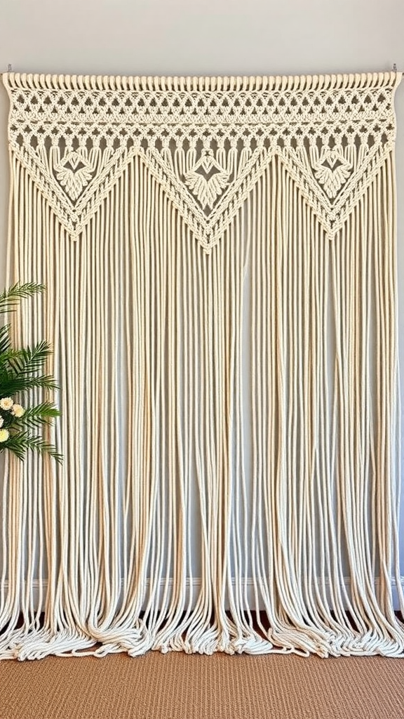 25 Adorable Ideas for a Boho Themed 1st Birthday Party for Girls A beautiful macrame backdrop with intricate designs and long fringes, ideal for photography. boho themed 1st birthday party