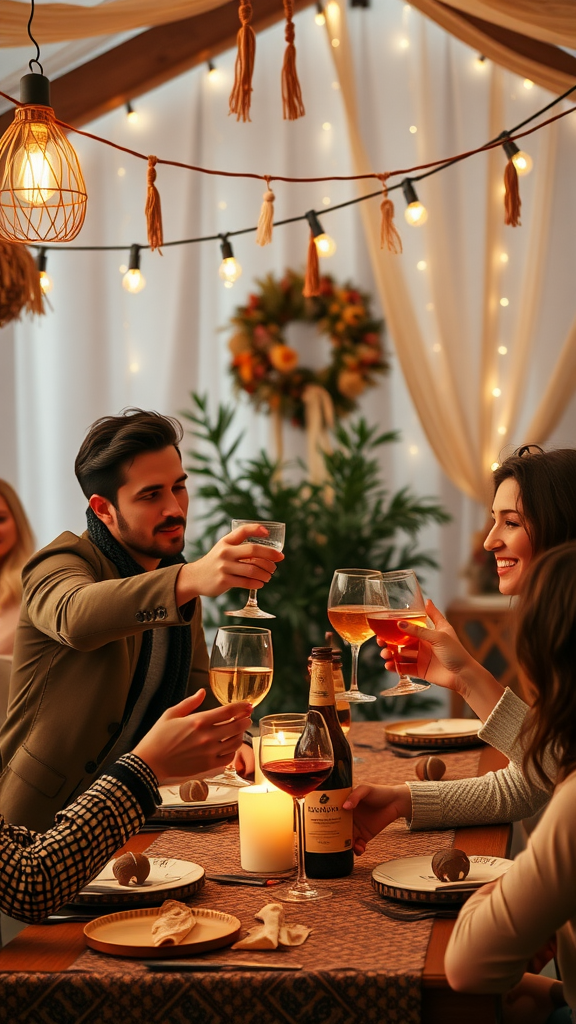 25 Creative Ideas for a Boho 50th Birthday Party Celebration Group of friends toasting at a boho 50th birthday party