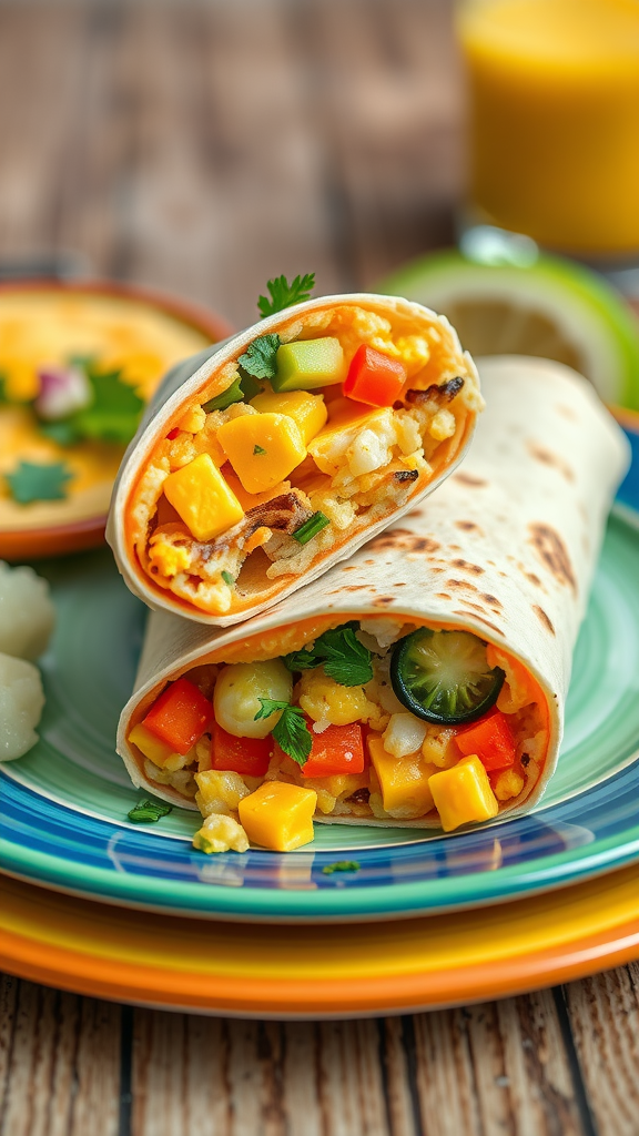 10 Delicious New Year’s Day Recipes to Start the Year Right A colorful breakfast burrito filled with eggs, cheese, and vegetables.