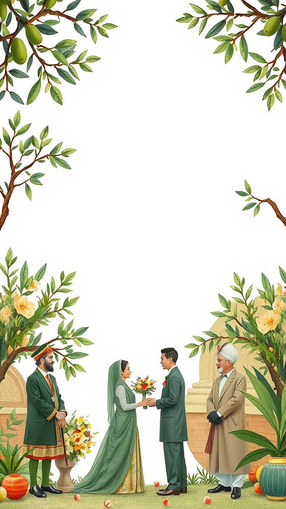 35 Olive Green Wedding Ideas You Haven't Seen Yet (Prepare to Be Inspired!) An olive green themed wedding with a couple exchanging vows, surrounded by greenery and floral decorations.