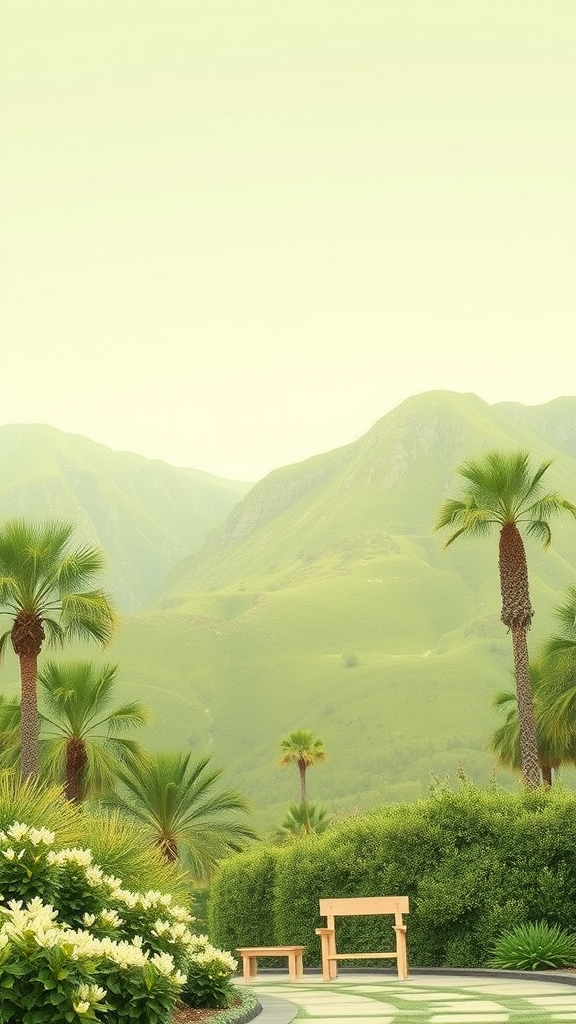 35 Olive Green Wedding Ideas You Haven't Seen Yet (Prepare to Be Inspired!) A serene outdoor setting with palm trees and lush greenery, ideal for olive green weddings.