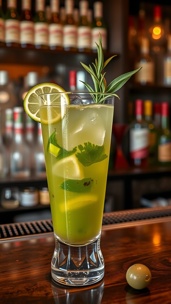 35 Olive Green Wedding Ideas You Haven't Seen Yet (Prepare to Be Inspired!) A refreshing olive green cocktail garnished with mint and lemon slices