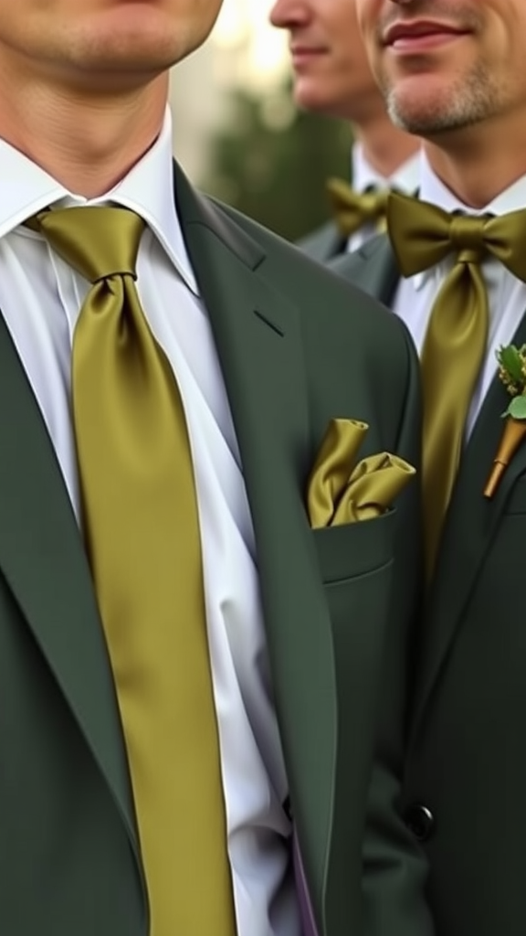 35 Olive Green Wedding Ideas You Haven't Seen Yet (Prepare to Be Inspired!) Groomsmen in olive green suits with ties and accessories