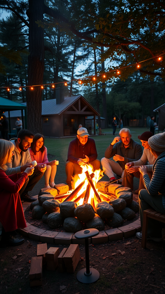 20 Exciting adults New Year's Eve Party Ideas A group of friends gathered around a bonfire in a cozy outdoor setting.