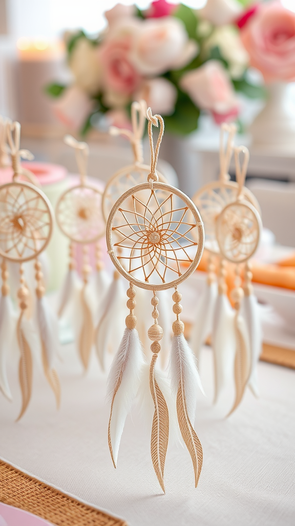 25 Adorable Ideas for a Boho Themed 1st Birthday Party for Girls A collection of beautiful dreamcatchers with feathers, designed for a boho 1st birthday party.