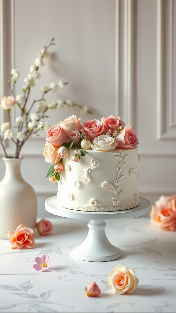 35 Exquisite Rococo Cakes for Your Next Celebration A beautifully decorated Rococo cake with roses and intricate designs.