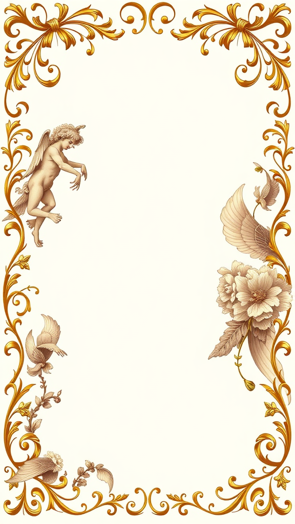 35 Stunning Ideas for a Rococo Party A Rococo-style invitation border featuring cherubs and floral motifs in gold tones.