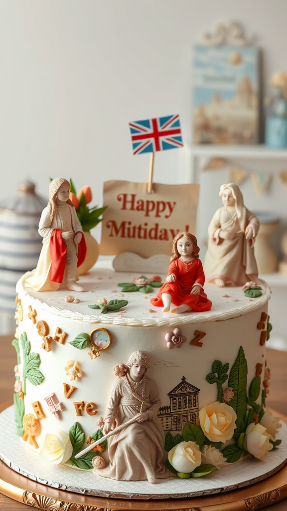 35 Exquisite Rococo Cakes for Your Next Celebration A beautifully decorated Rococo cake with intricate figures and a festive message.