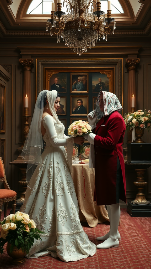 35 Rococo Wedding Inspiration Ideas That Will Make Your Heart Skip a Beat (Don't Miss #10!) Rococo wedding couple in an elegant setting with ornate decor