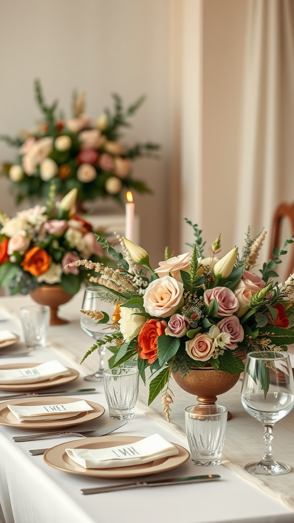 35 Earth Tone Wedding Ideas That'll Make Your Guests Go 'Wow!' (Don't Miss #10!) Rustic earth tone wedding centerpieces featuring floral arrangements in earthy colors with elegant table settings.