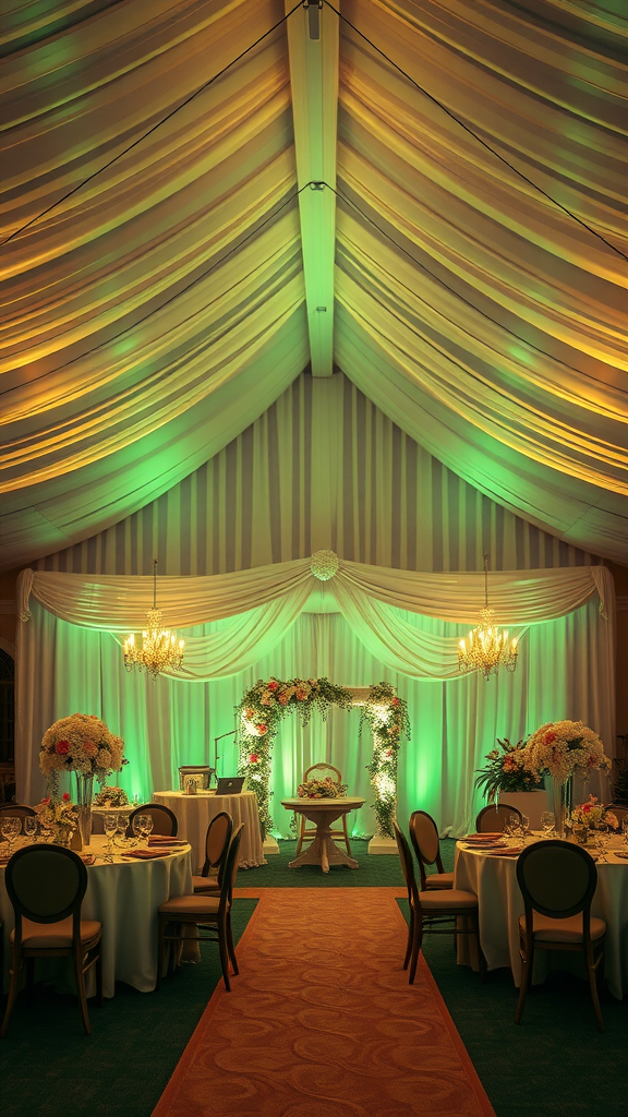 25 Enchanting Sage Green Wedding Ideas to Inspire Your Big Day Elegant wedding venue with sage green lighting effects