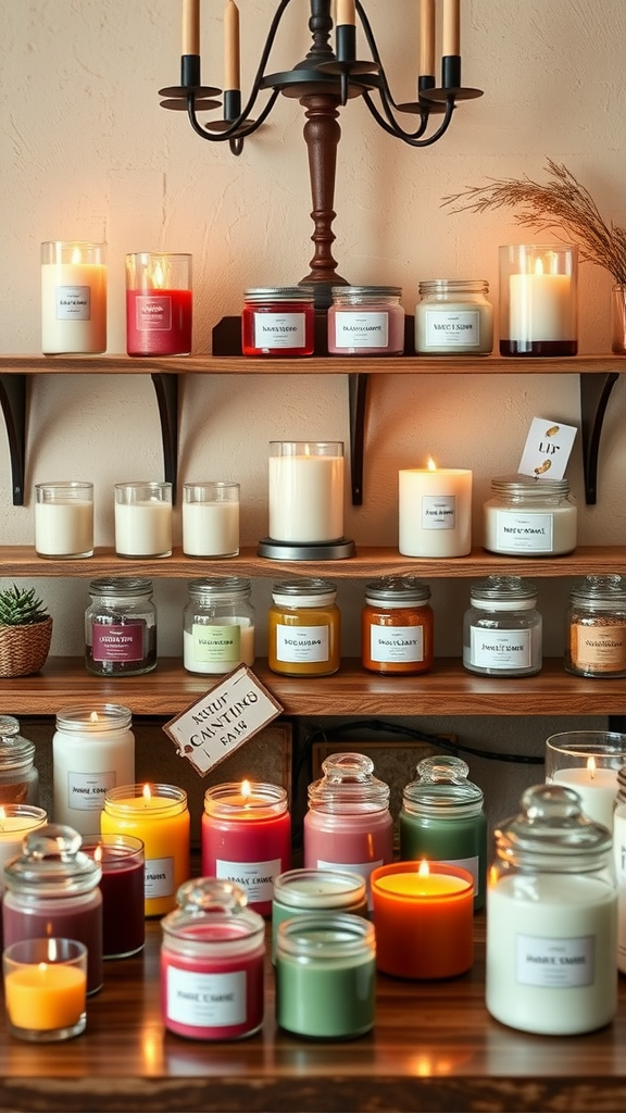 25 Creative Nesting Party Ideas for a Cozy Gathering A cozy candle making station with various scented candles on display.