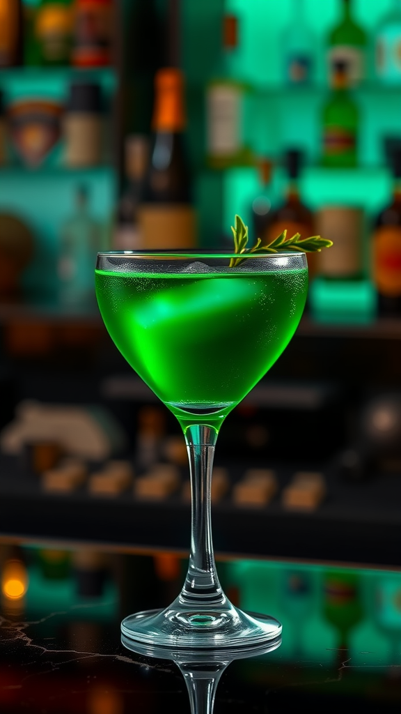 20 Enchanting Dark Romantic Wedding in Emerald Green Ideas A vibrant emerald green cocktail served in a elegant glass with a herb garnish